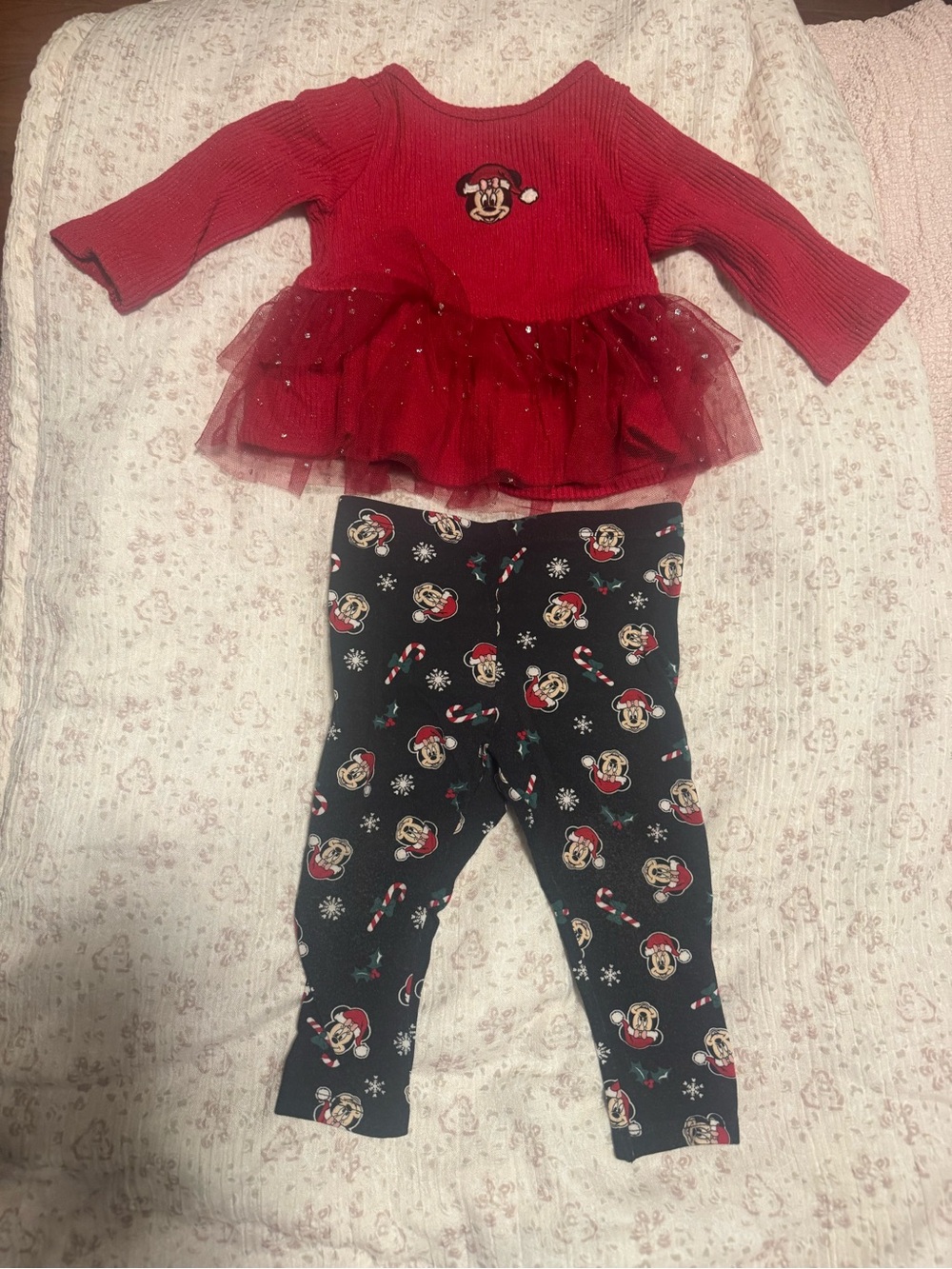 Disney Red Tulle Minnie Mouse Top with Black Character Leggings